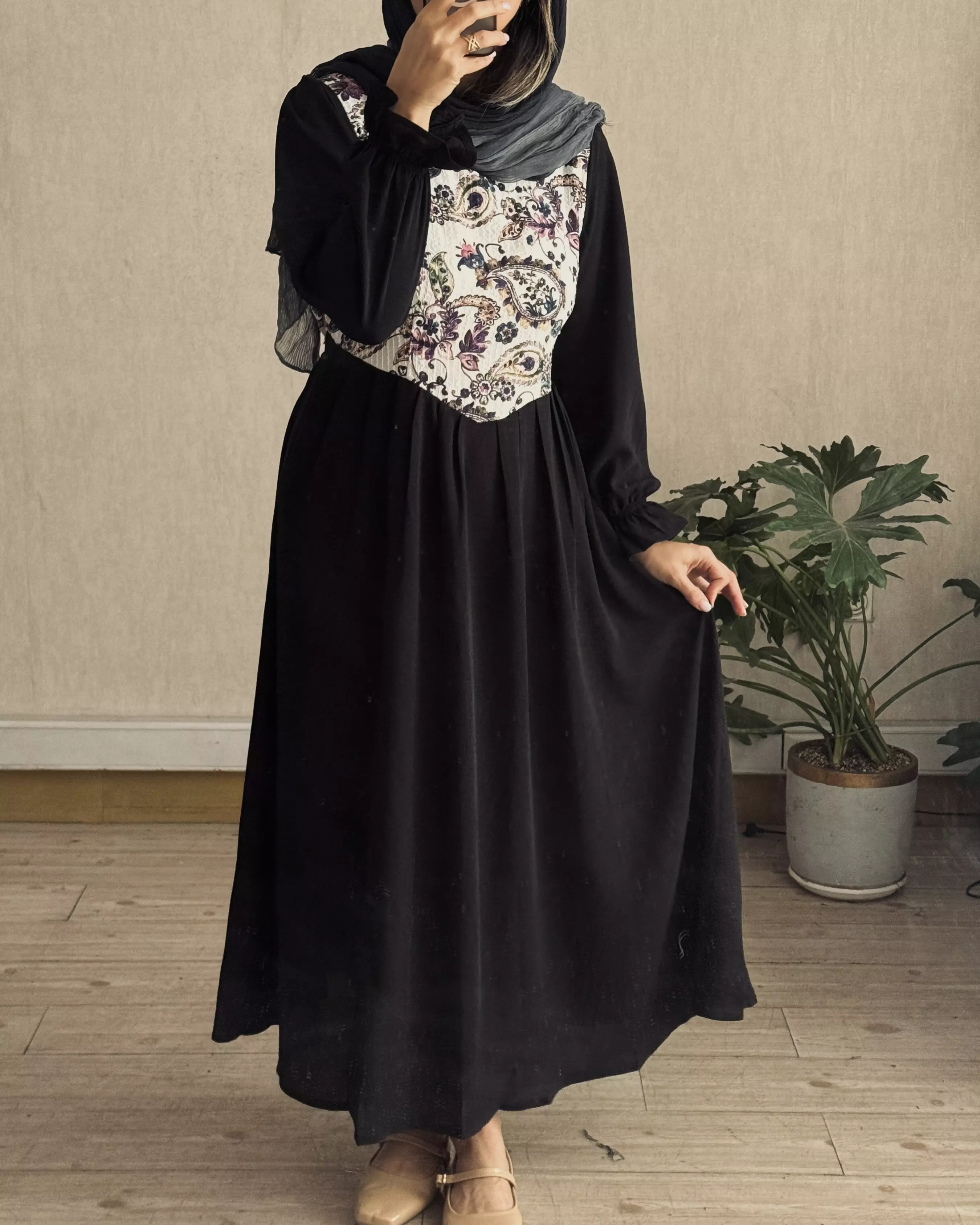 پیراهن مانتویی سوزندوزی سرمه