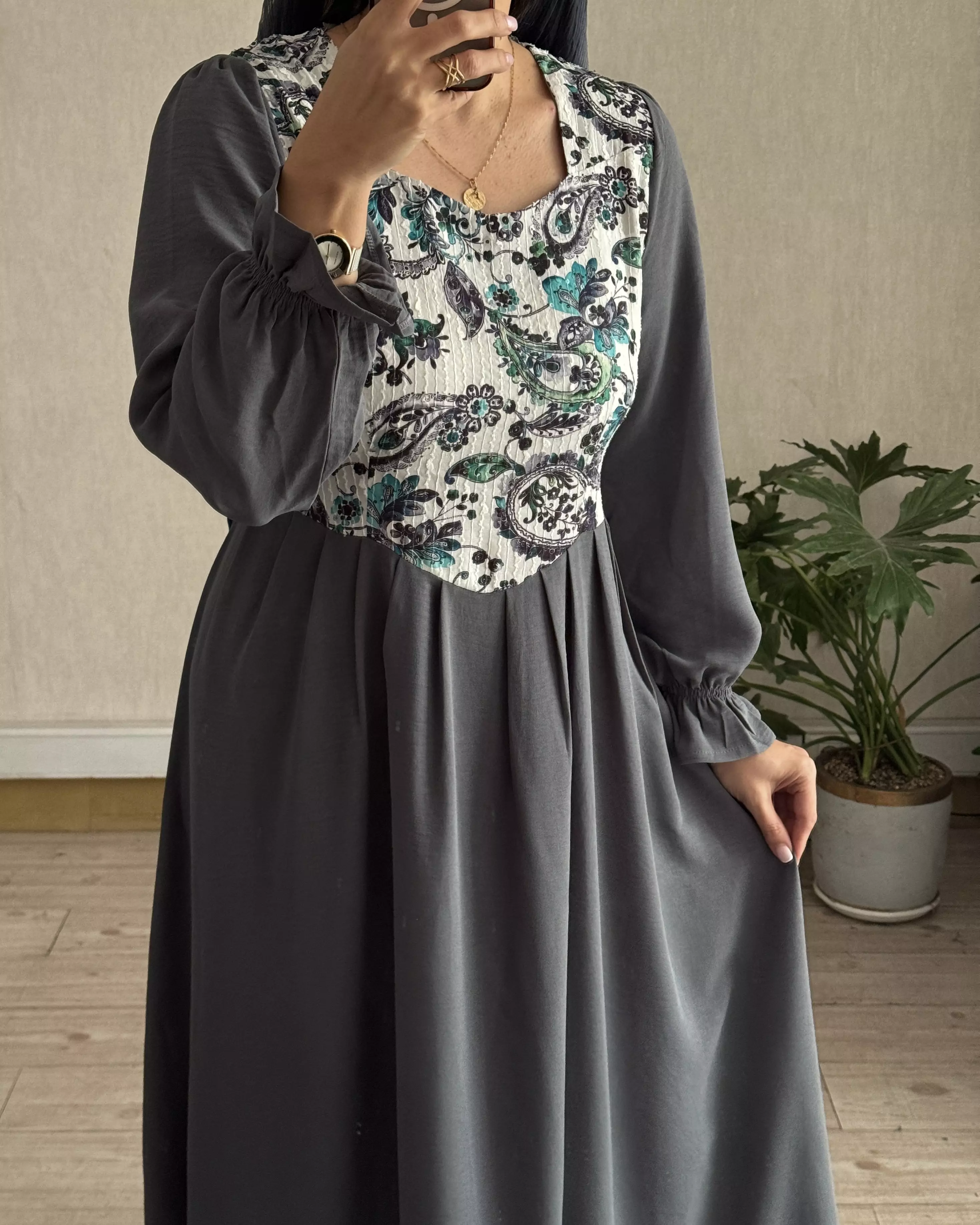 پیراهن مانتویی سوزندوزی سرمه