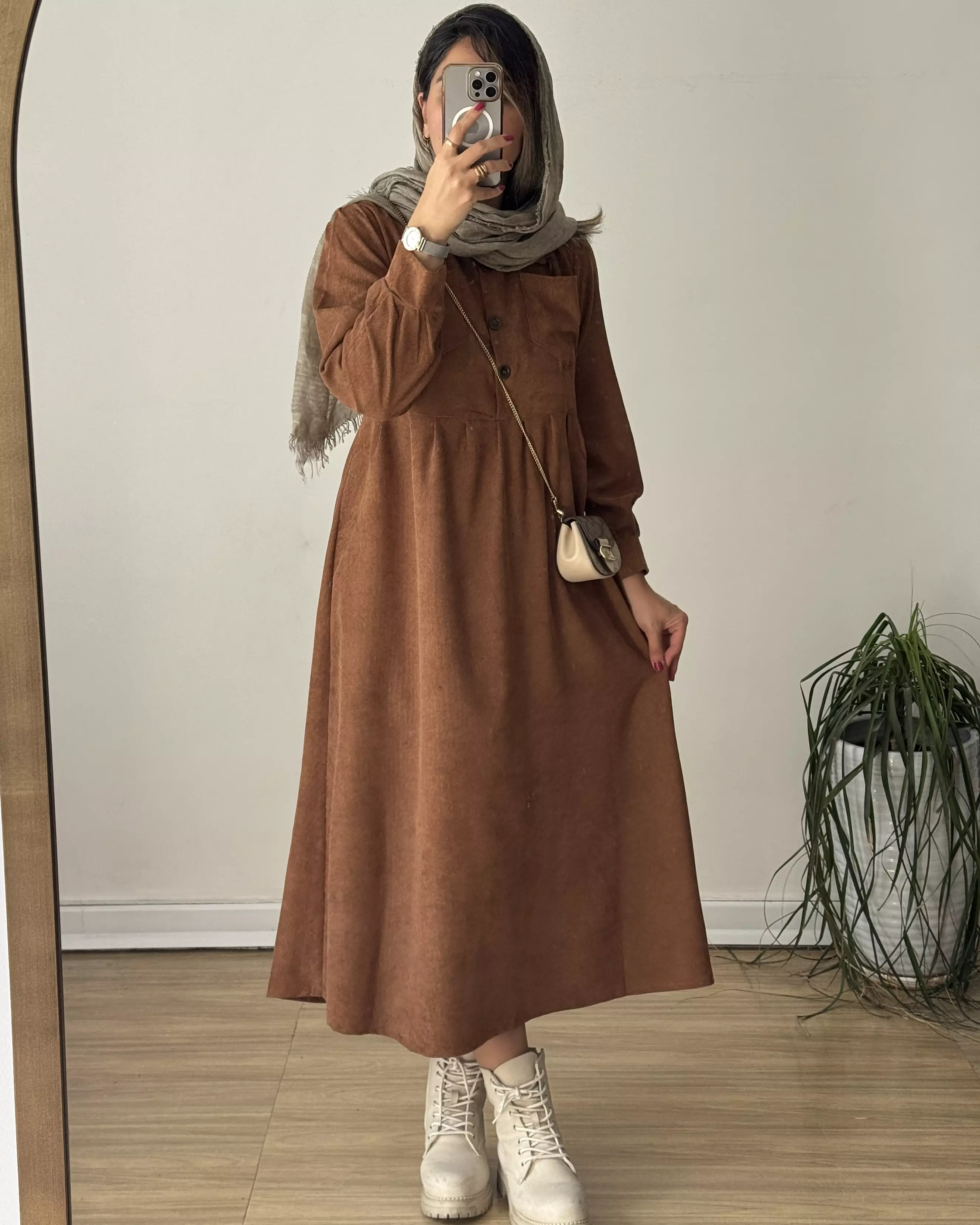 پیراهن مانتویی پاییزه آنیل جیبدار 5