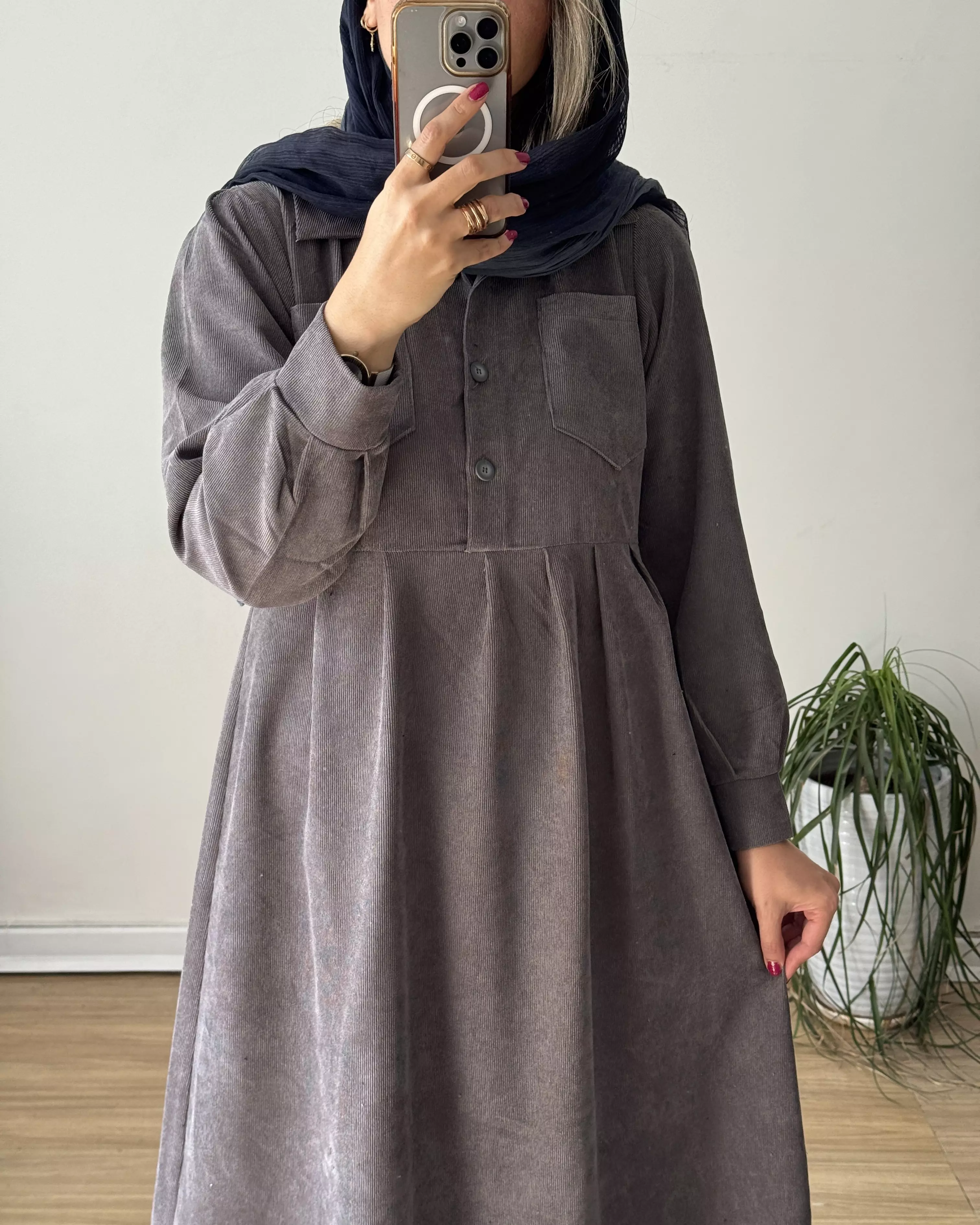 پیراهن مانتویی پاییزه آنیل جیبدار 5
