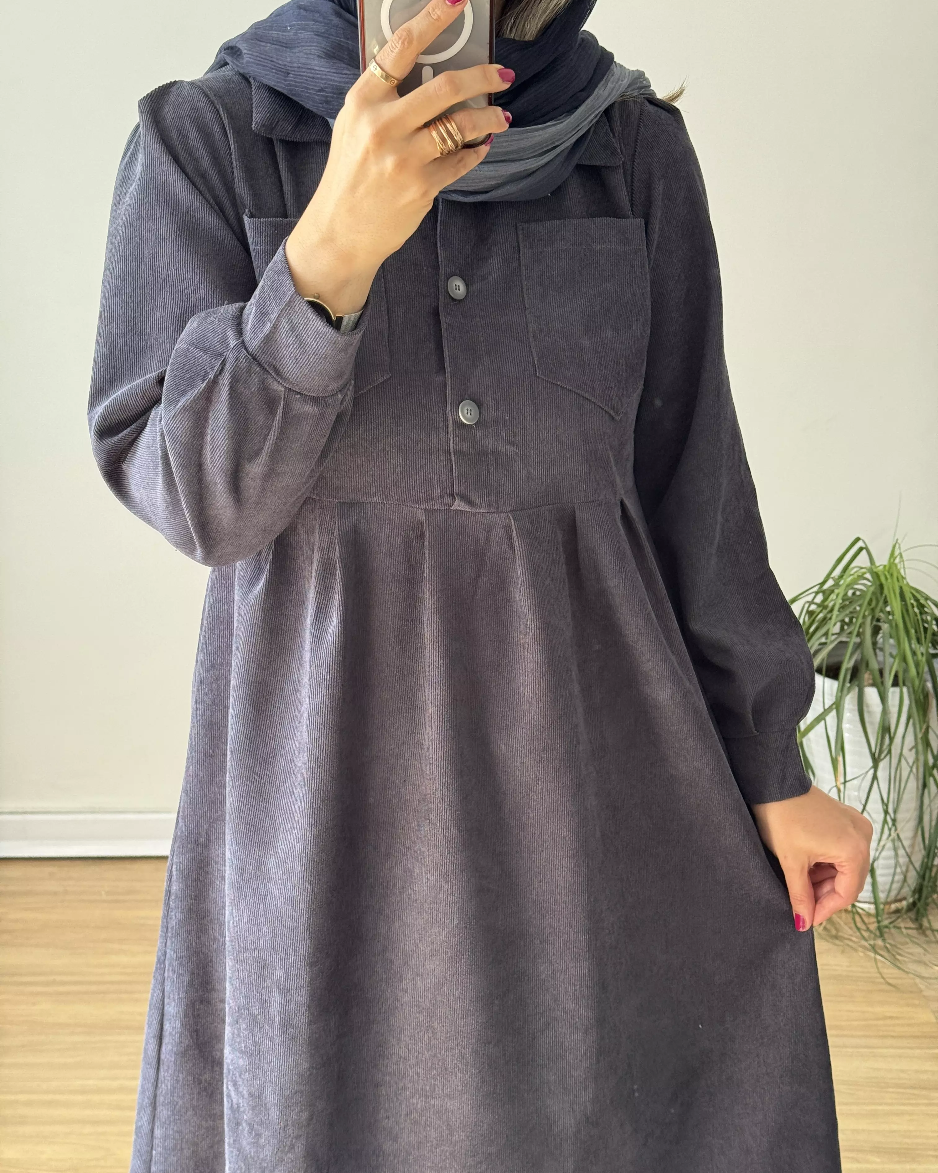 پیراهن مانتویی پاییزه آنیل جیبدار 5