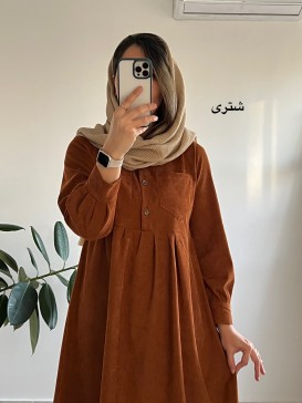 پیراهن مانتویی پاییزه آنیل جیبدار