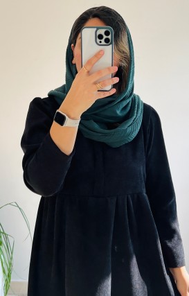 پیراهن تکرنگ مشکی مخمل کبریتی