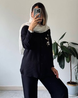 ست شومیز شلوار مشکی با گلدوزی