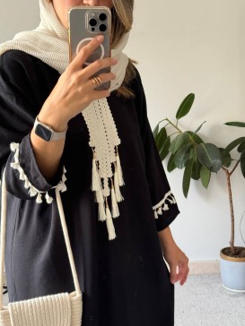 مانتو کفتان مشکی قلاب بافی