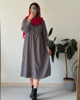 پیراهن مانتویی پاییزه آنیل جیبدار 2