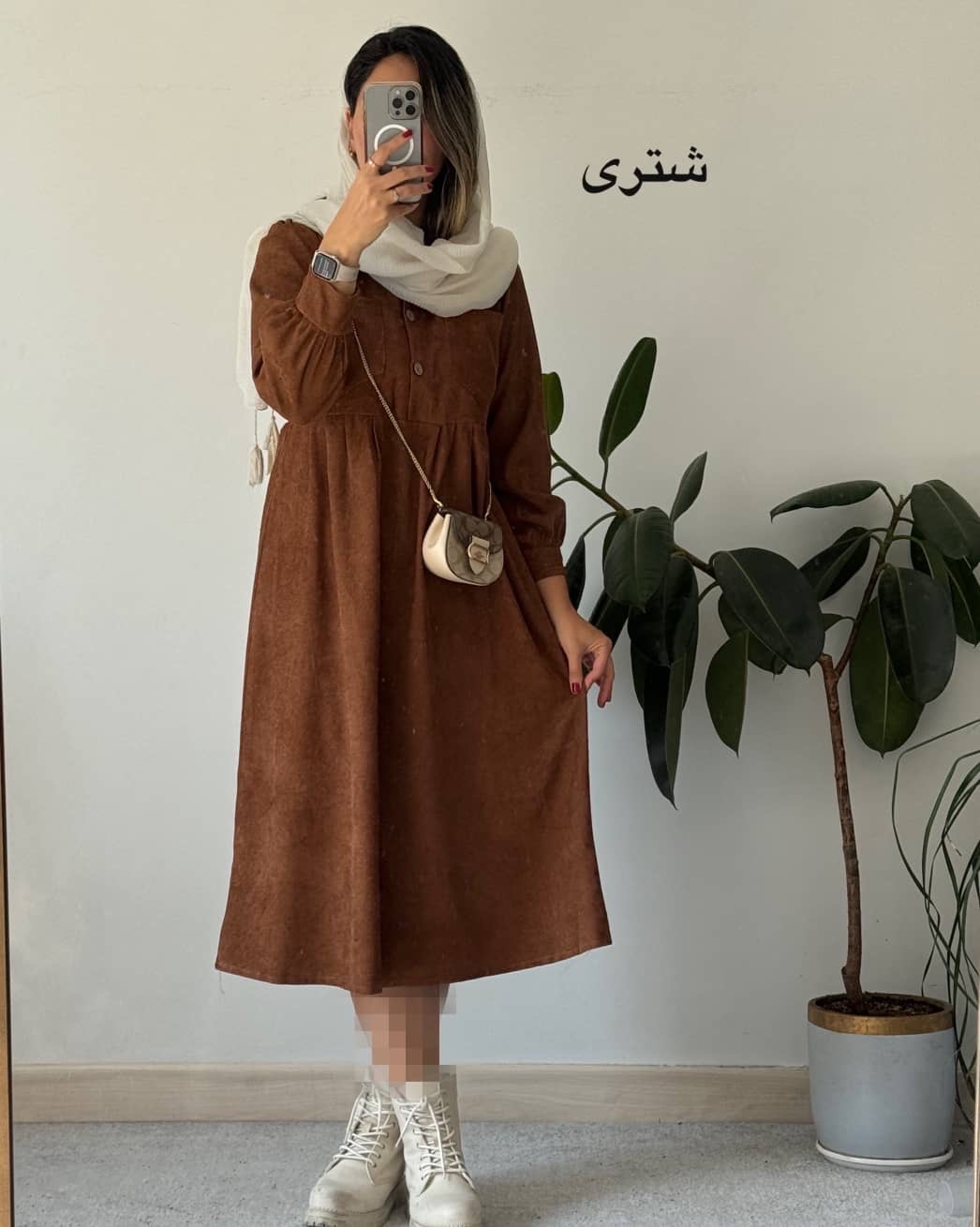 پیراهن مانتویی پاییزه آنیل جیبدار 2