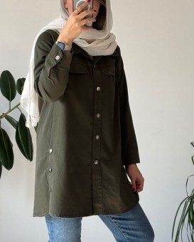 مانتو بغل دگمه کتان پاییزه
