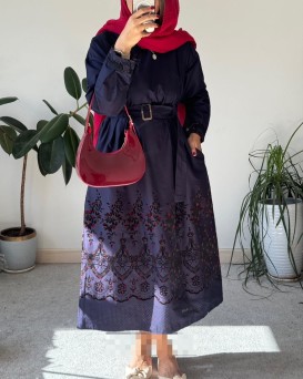 مانتو کتان با خرج کار مخمل کوب