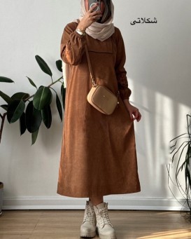 پیراهن مخمل کبریتی گندم